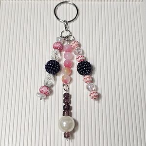 Acrylic Pastel Pink  Beaded Camera, Bag,  Badge, Key Holder Charm